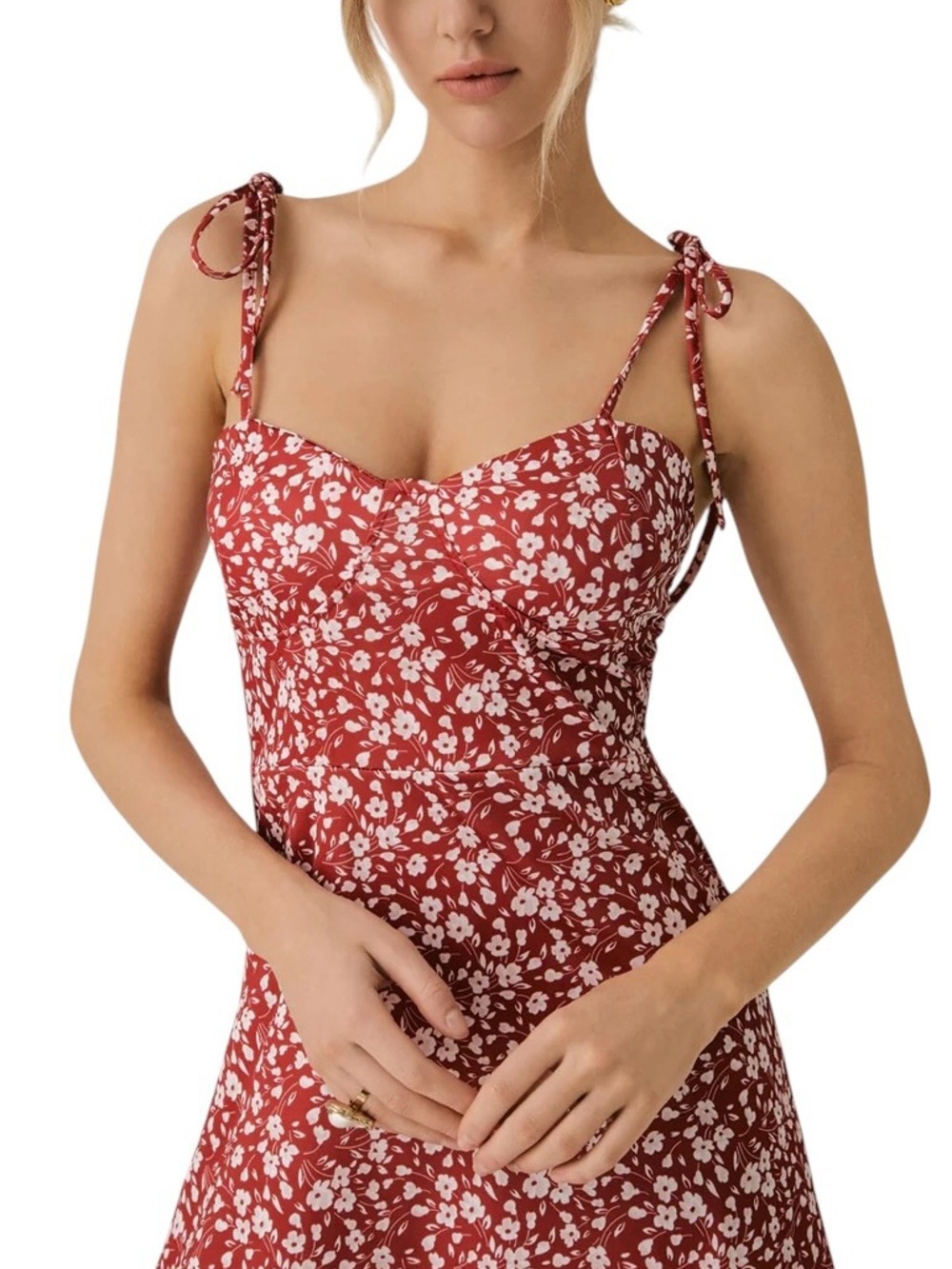Commense Red and White Floral Tie Strap Mini Dress XS NWT
